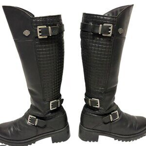 New Harley Davidson Knee High Equestrian Black Leather Moto Riding Boots Size 9W